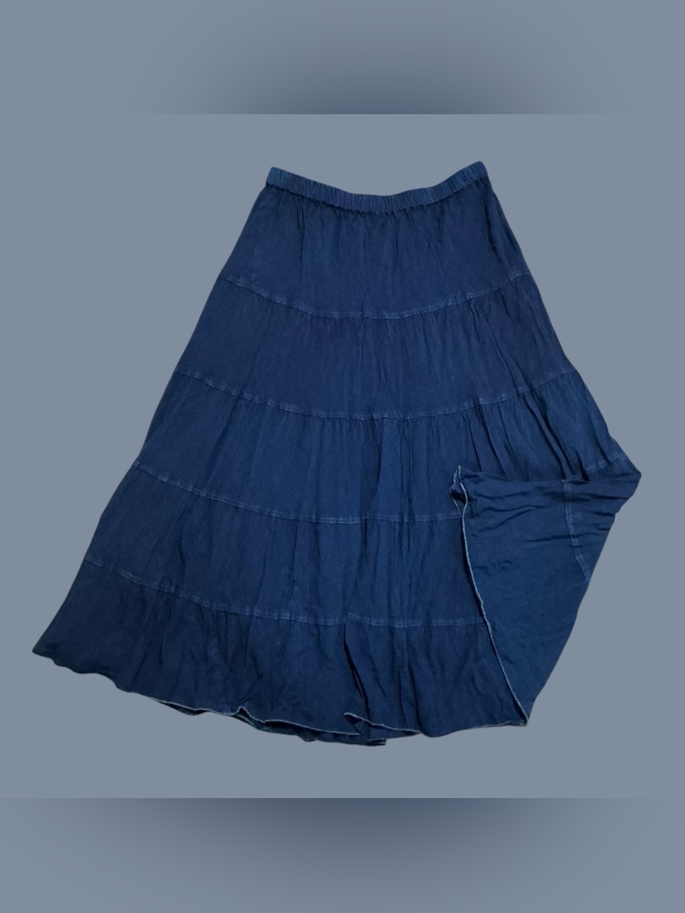 Studio West Blue Rayon Tiered Boho Midi Skirt Small